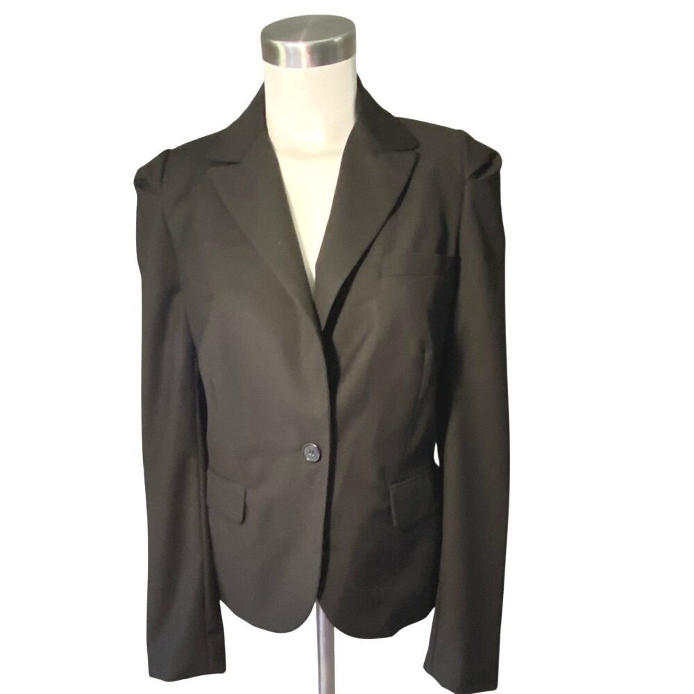 Aryn K Black One Button Puff Shoulder Blazer Jacket AJ-5569-A Size M